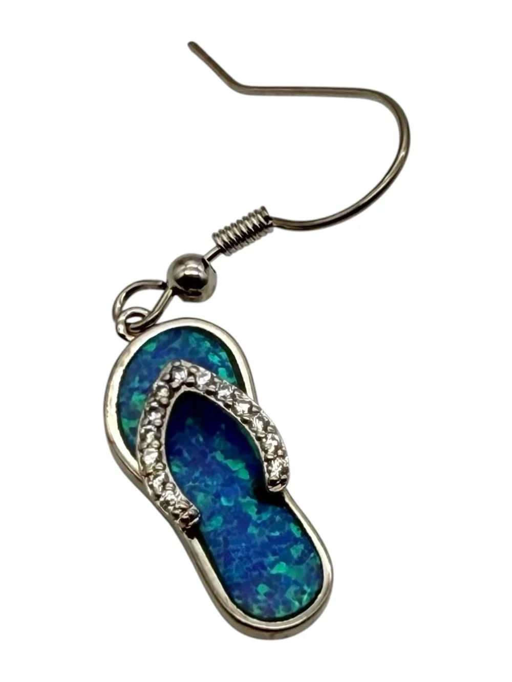 Flip Flop Slippers Silver Earrings Stamped 925 Blue Opal Two Tone Hook Hawai